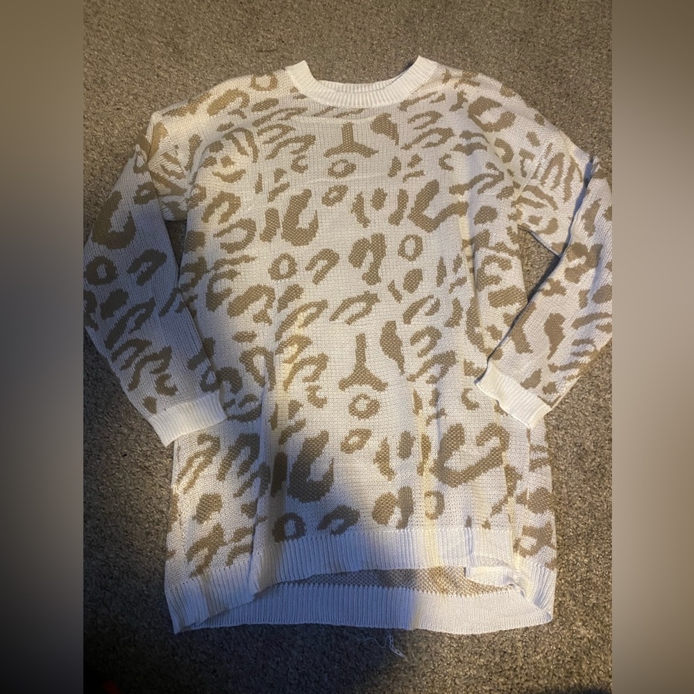 Vestidos Leopard Print Oversized Crew Neck Sweater